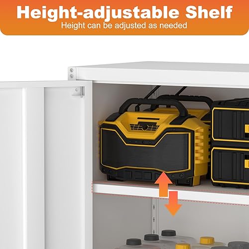 Vista 11 de LUCYPAL Armario de almacenamiento de metal con puertas de bloqueo, gabinete de metal de 72 pulgadas de alto con 4 estantes ajustables, armario alto