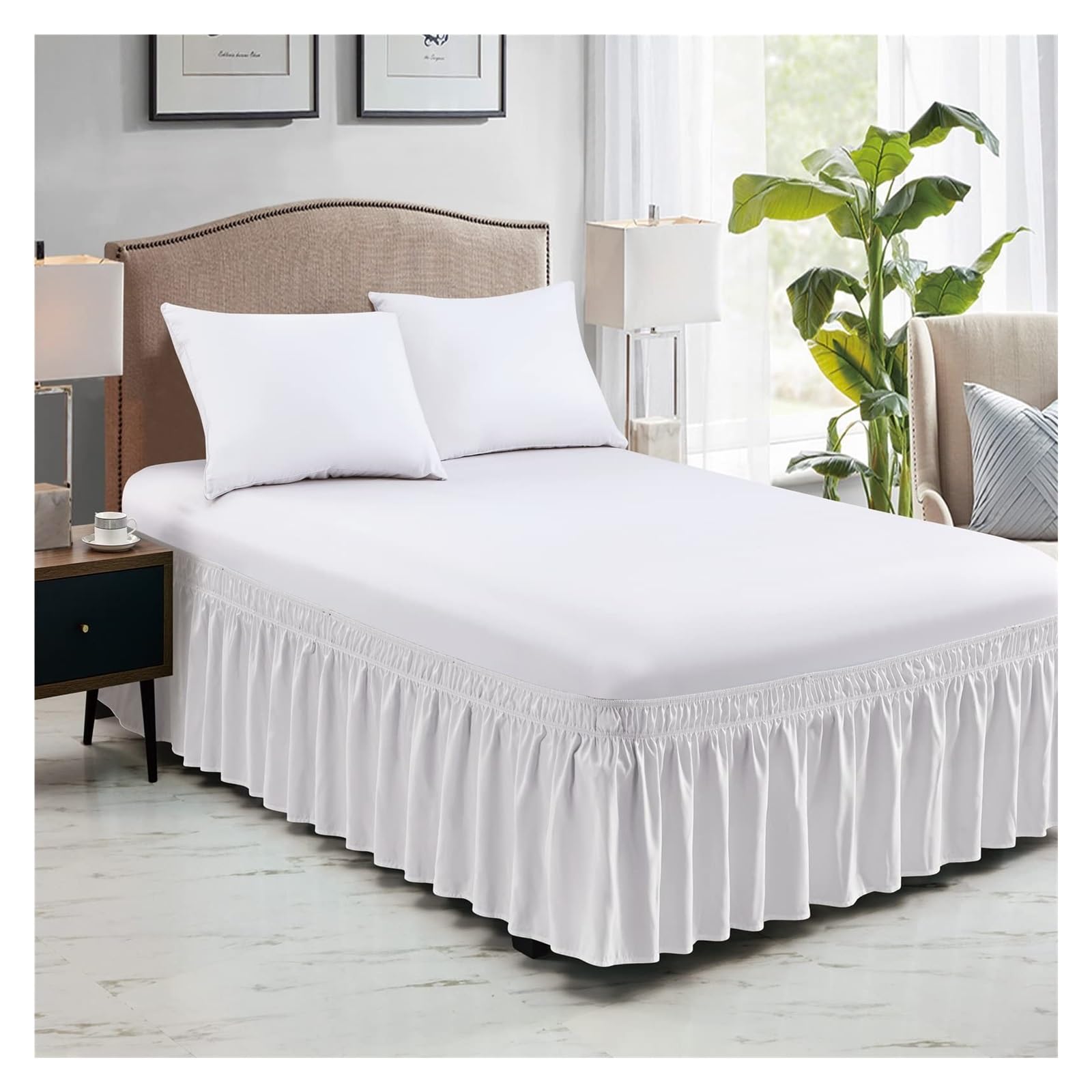 Volante per letto elastico morbido e confortevole, resistente allo sbiadimento, senza protezione del letto (grigio, letto matrimoniale 153 x 203 x 38 cm)