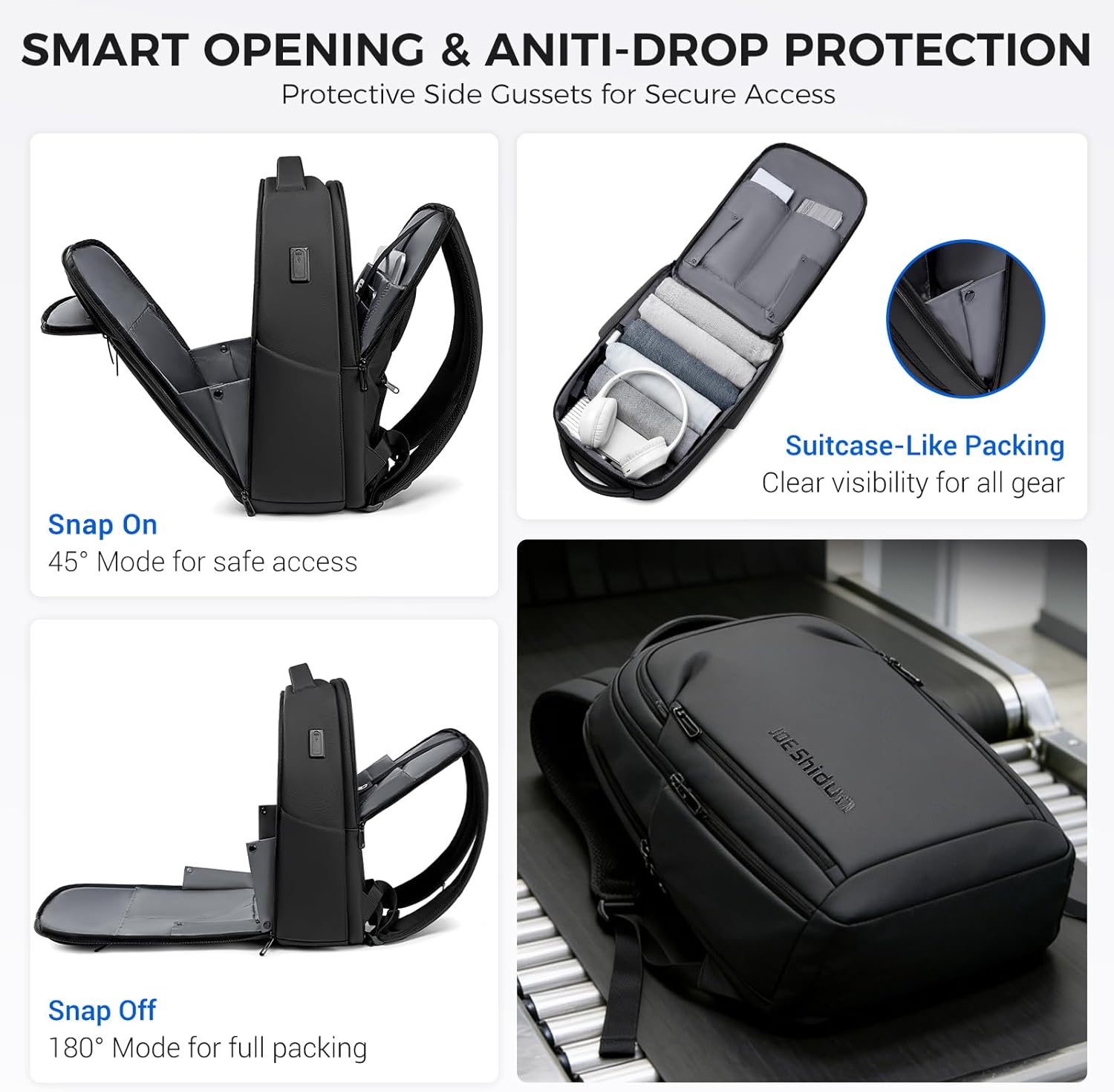 15.6 Inch Work Laptop Backpack for Men, Water Resistant Commuter Backpack with USB Charging Port, Black