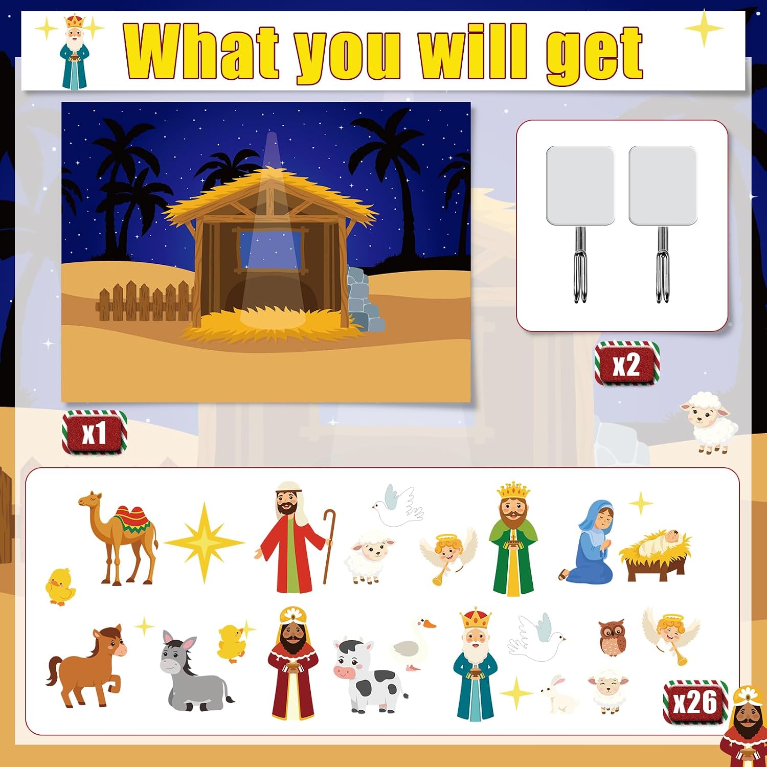 Hahafelt Nativity Advent Felt Board Story Sets Christmas Nativity Advent & Wall Hanging Decor Resurrection Felt Story Board Set Detachable Wall Ornaments Decor Jesus Birth Activities Party Craft Gift