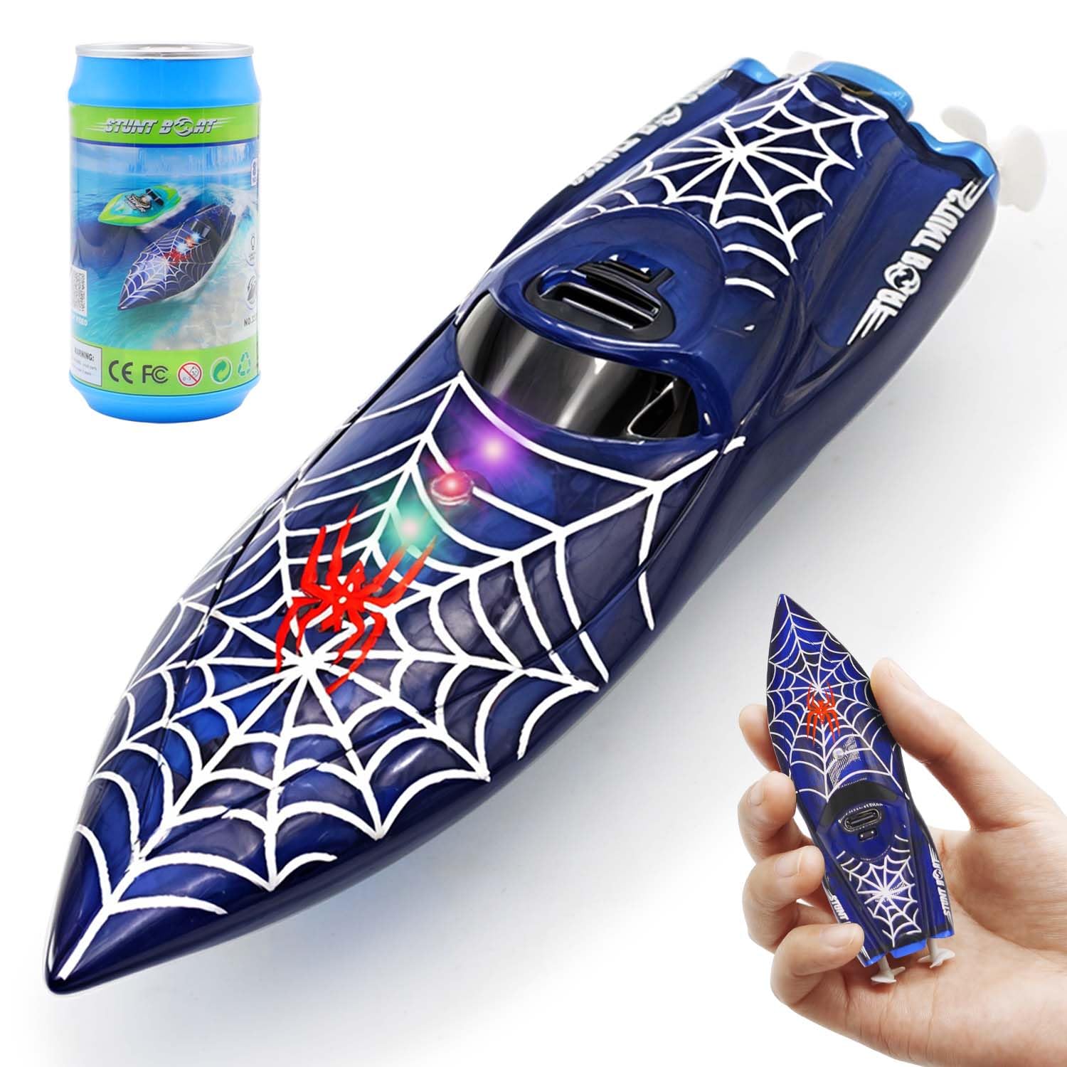 LAFALA Mini Remote Control Boat RC Boat 2.4Ghz 360 Rotating LED Lights bulit-in Rechargeable Battery Swimming Pool BathtubToys Remote Control Boats