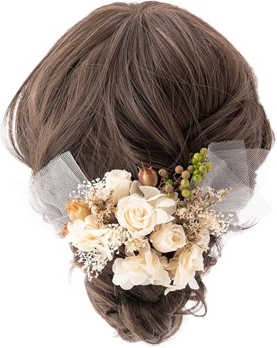 Amazon Co Jp Fun Fun プリザーブドフラワー ヘッドドレス 髪飾り 花 ヘアアクセサリー C オフホワイトセット ホーム キッチン