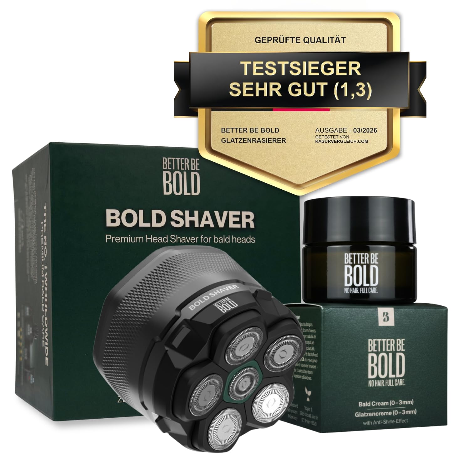 BETTER BE BOLD – Shaver per calvizie e crema calvizie anti-shine 50 ml Set – Opacizzante cura per calvizie 0– 3 mm – Calma dopo la rasatura – Senza rischio di taglio e irritazione della pelle – Rasoio