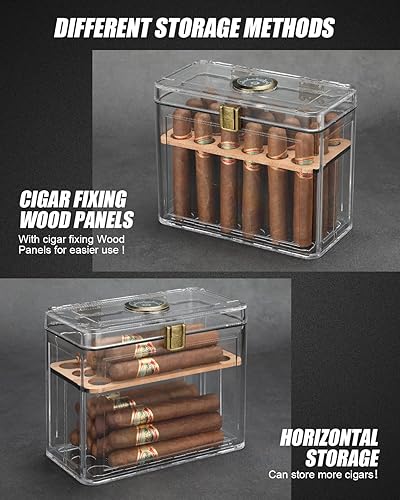 Miniatura 3 de FANKAI Humidor de puros, humidor acrílico, caja de cigarros, accesorios para cigarros con higrómetro y humidificador, regalos de cigarros para