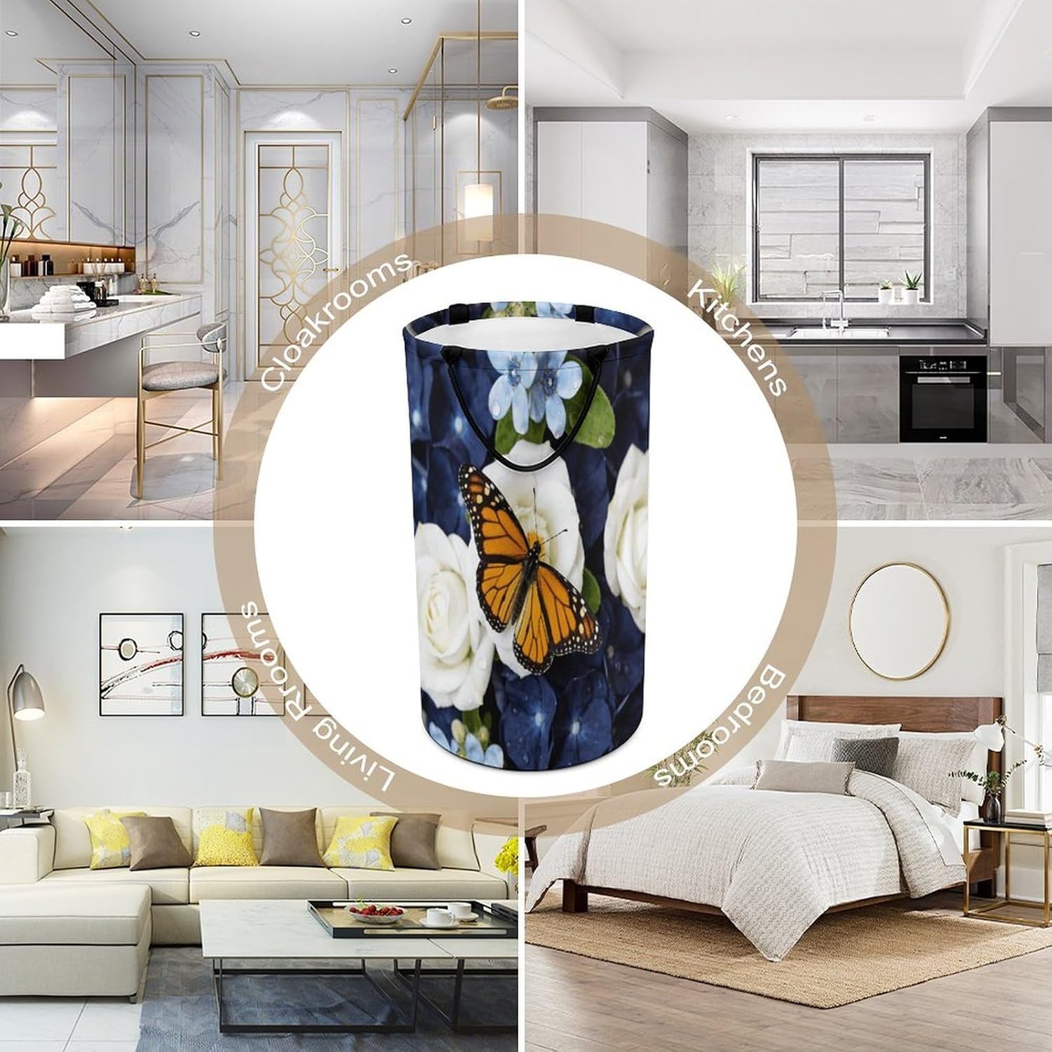 Navy Floral Flowers Laundry Hamper Portable Lightweight Clothes Hampers Fashion Dirty Laundry Storage Basket Large Capacity Foldable Clothes Baskets for Bathroom Bedroom