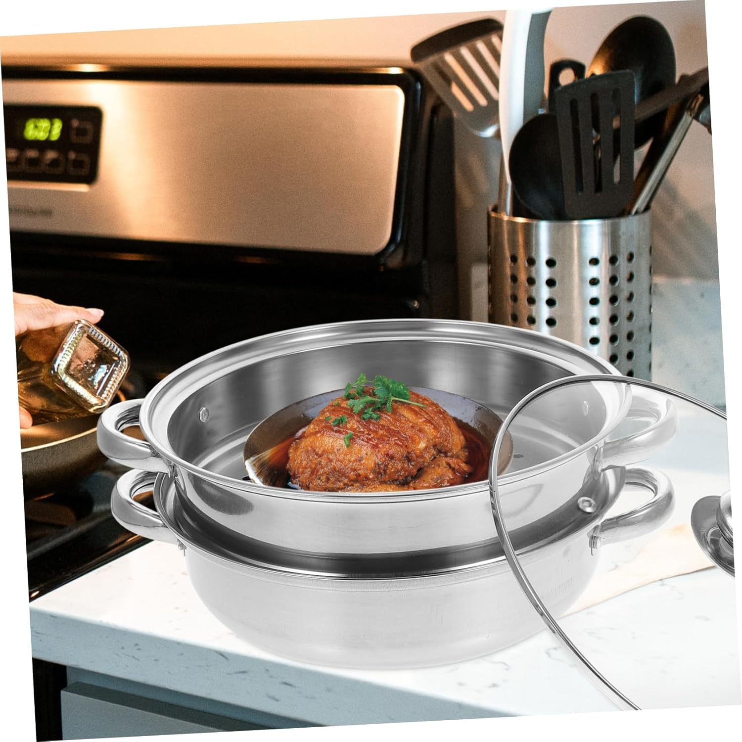 Stainless Steel Double Boiler Steamer Pot Handle Design Food Steaming Pot for Cooking