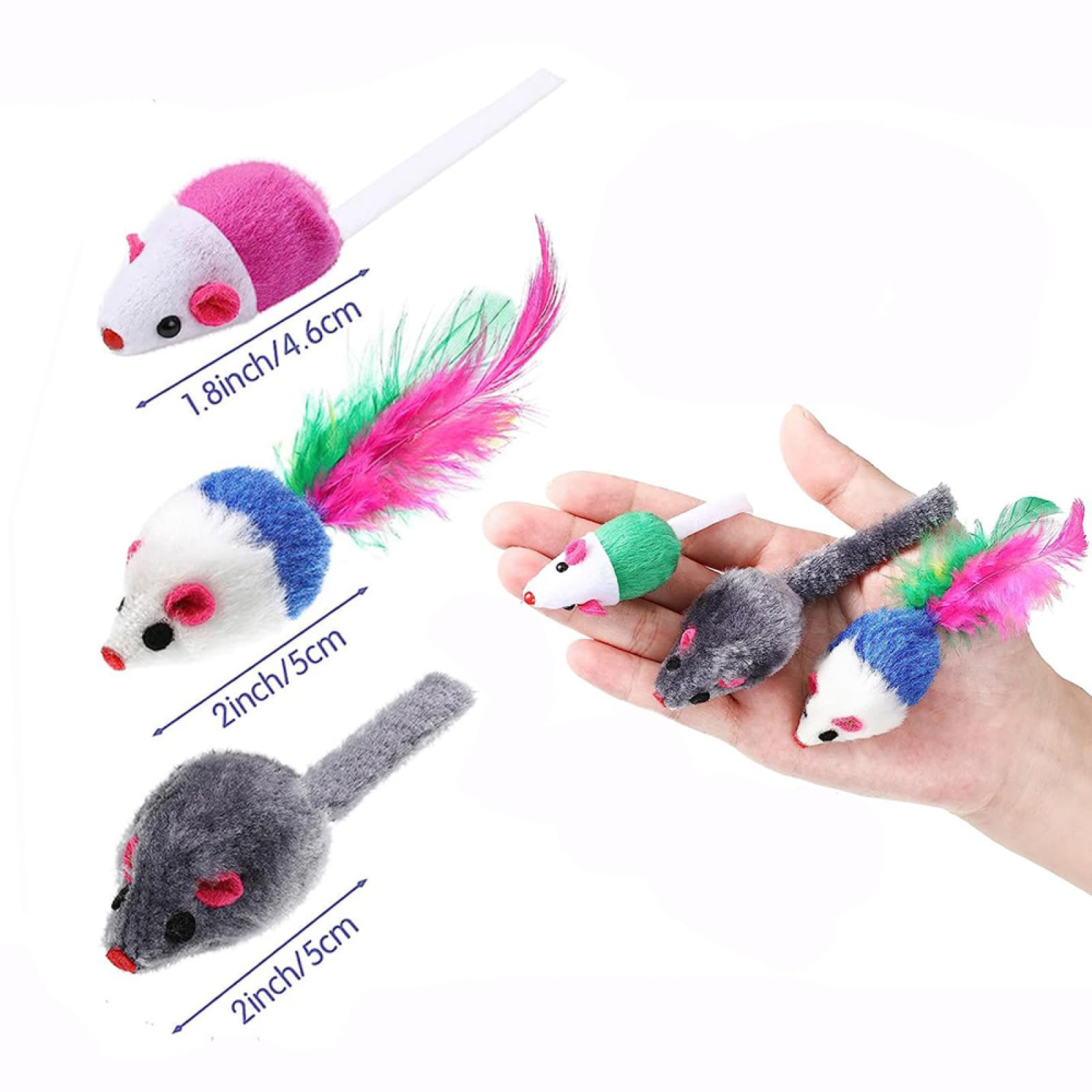Katzenspielzeug mit Federn, Katzenspielzeug, Katzenmaus-Spielzeug, Rasselmaus, Verschiedene interaktive Katzenspielzeuge, Kätzchen-Fangspiel-Maus-Spielzeug, 20 Stück
