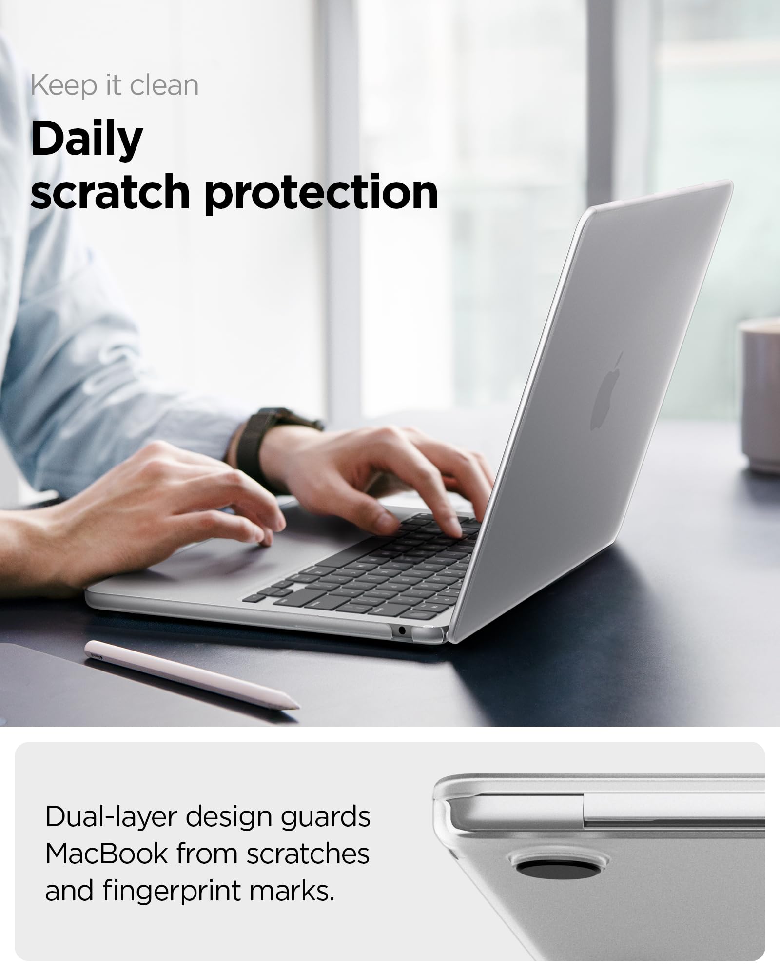 Spigen Cover Air Skin Compatibile con MacBook Air 13 pollici 2026 M5 / 2025 M4 / 2024 M3 / 2023 M2 A2681, Custodia rigida trasparente - Frost Clear