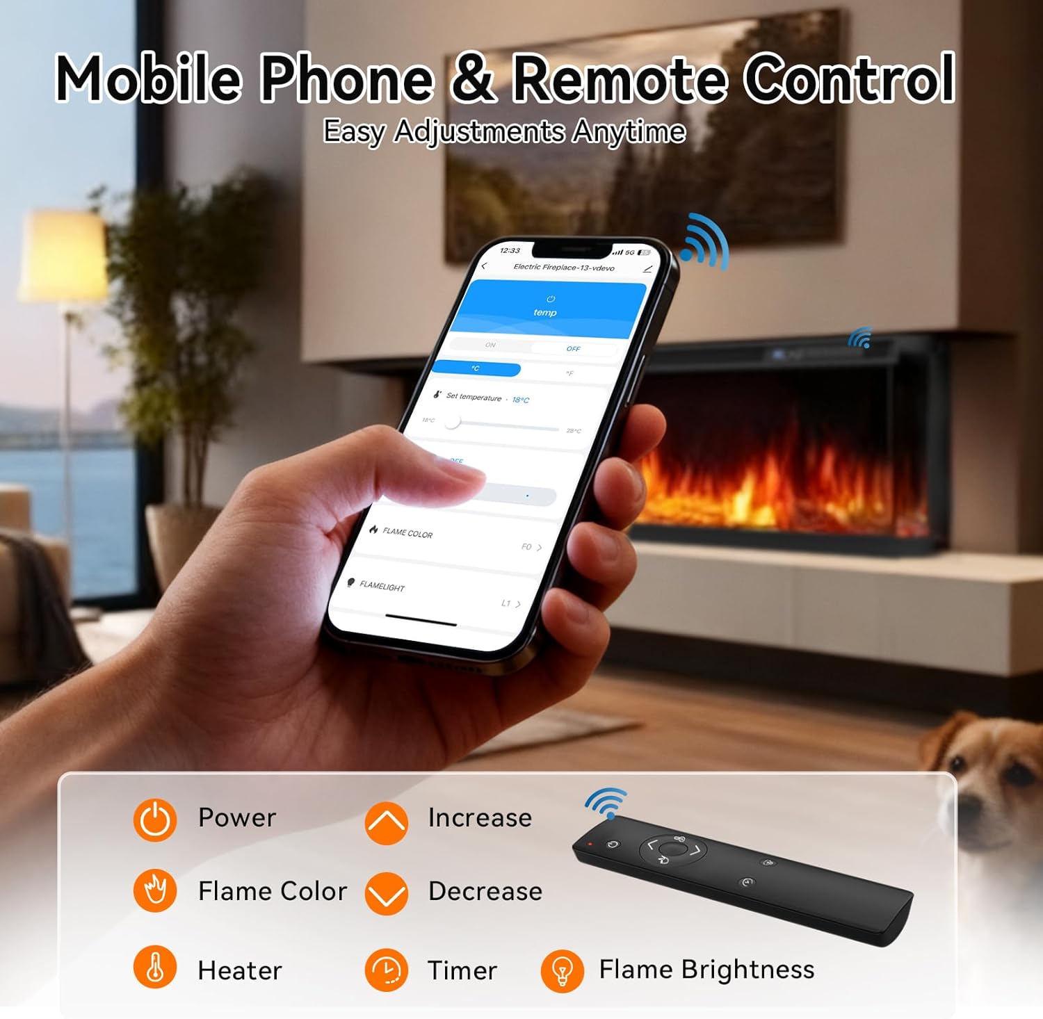 72-inch 3-Sided Wall Mount Electric Fireplace, Recessed & Built-in Design with Wi-Fi/Remote, 1500W Heater, 12 Flame Colors, ETL Listed, for Living Room