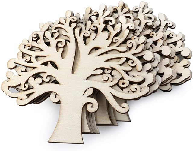 NUOLUX 10pcs Wooden Tree Embellishments for Craft Cards Wood Color