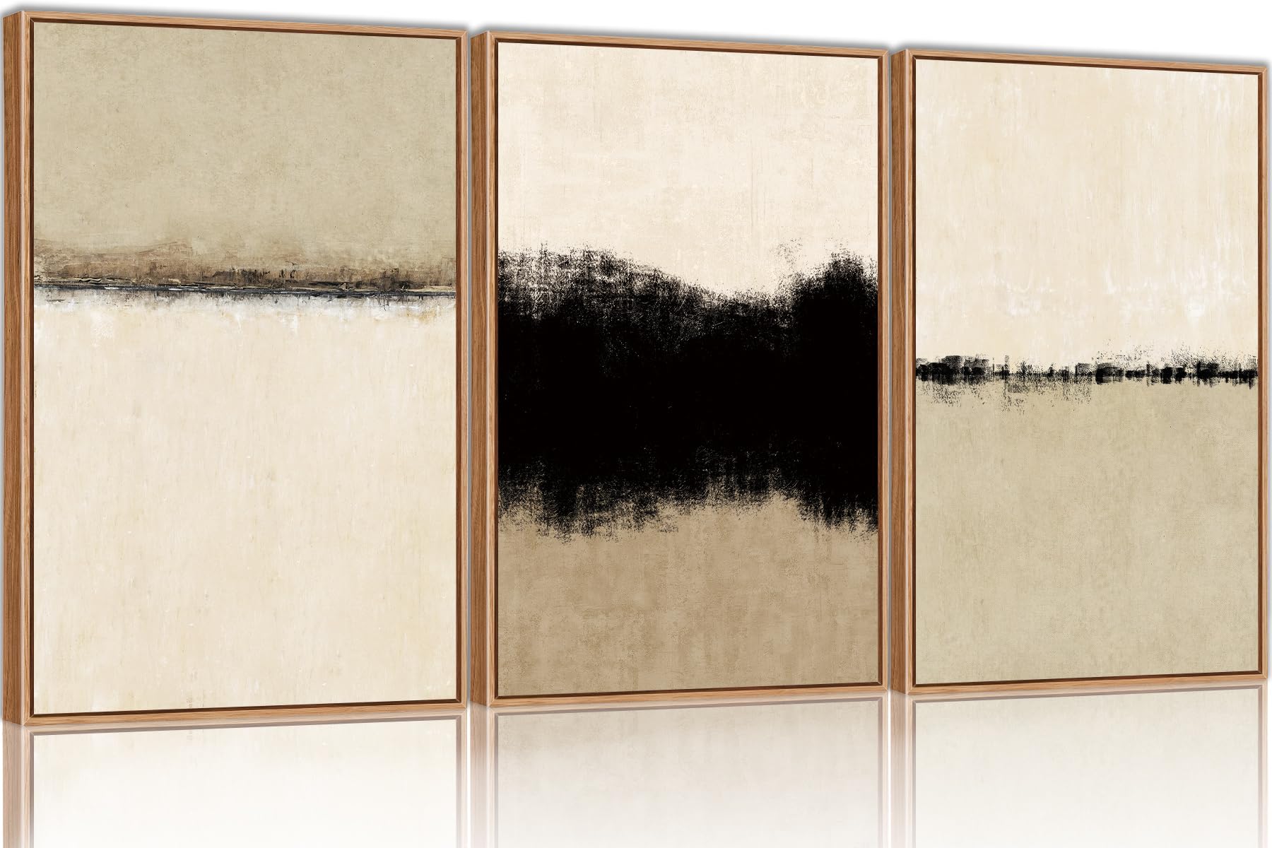 SIKERIC Large Abstract Textured Wall Art Set of 3, Minimalist Beige Framed Canvas Art Painting, Modern Textured Art Print, Neutral Paint Stroke Home