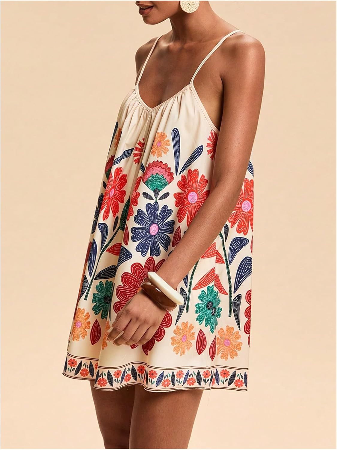 MakeMeChic Women's Summer Boho Rompers Floral Tropical Backless Wide Leg Jumpsuits - Image 3