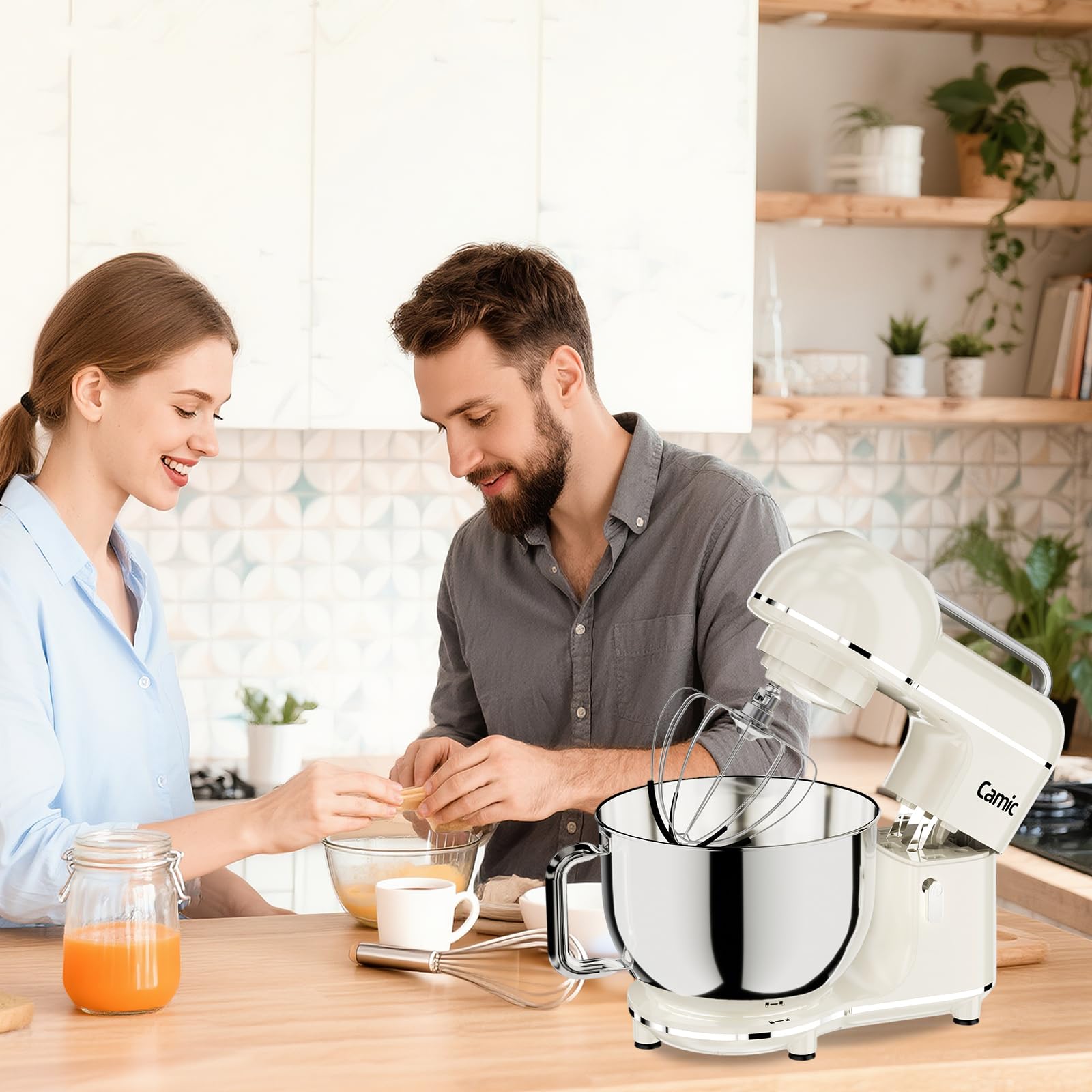 Camic Küchenmaschine - 2000W - 10 Geschwindigkeitsstufen mit Tragegriff, Edelstahl Rührschüssel (7L), Knetmaschine mit Rührhaken, Knethaken, Schlagbesen und Spritzschutz