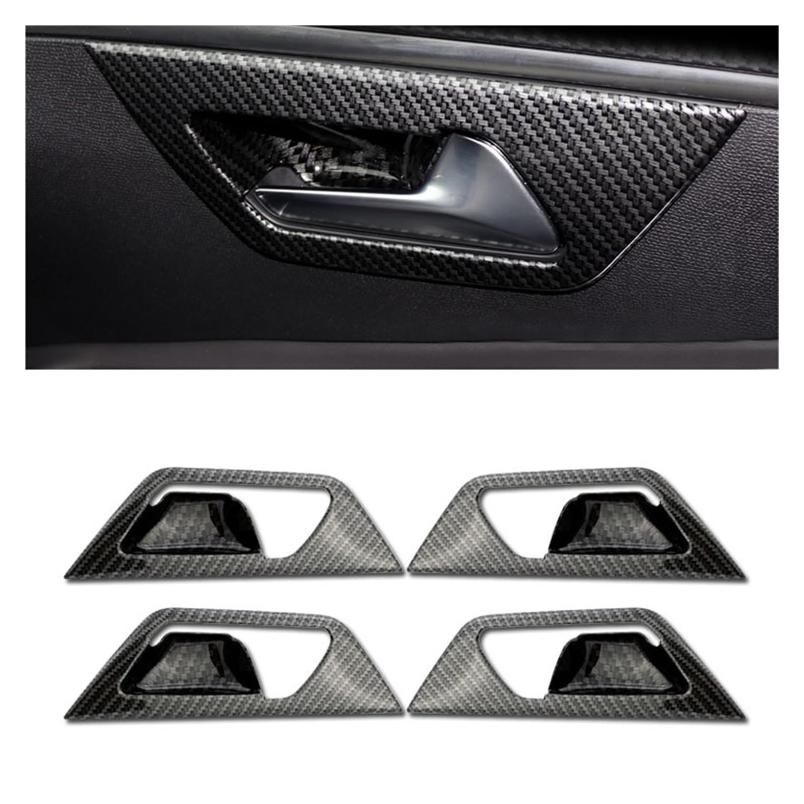 Xfheqmd Carbon Fiber Car Interior For Peugeot 3008 5008 For Gt 2016-2023 Carbon Fibre Car Inner Door Handle Bowl Protector Frame Trim(Carbon Fiber)