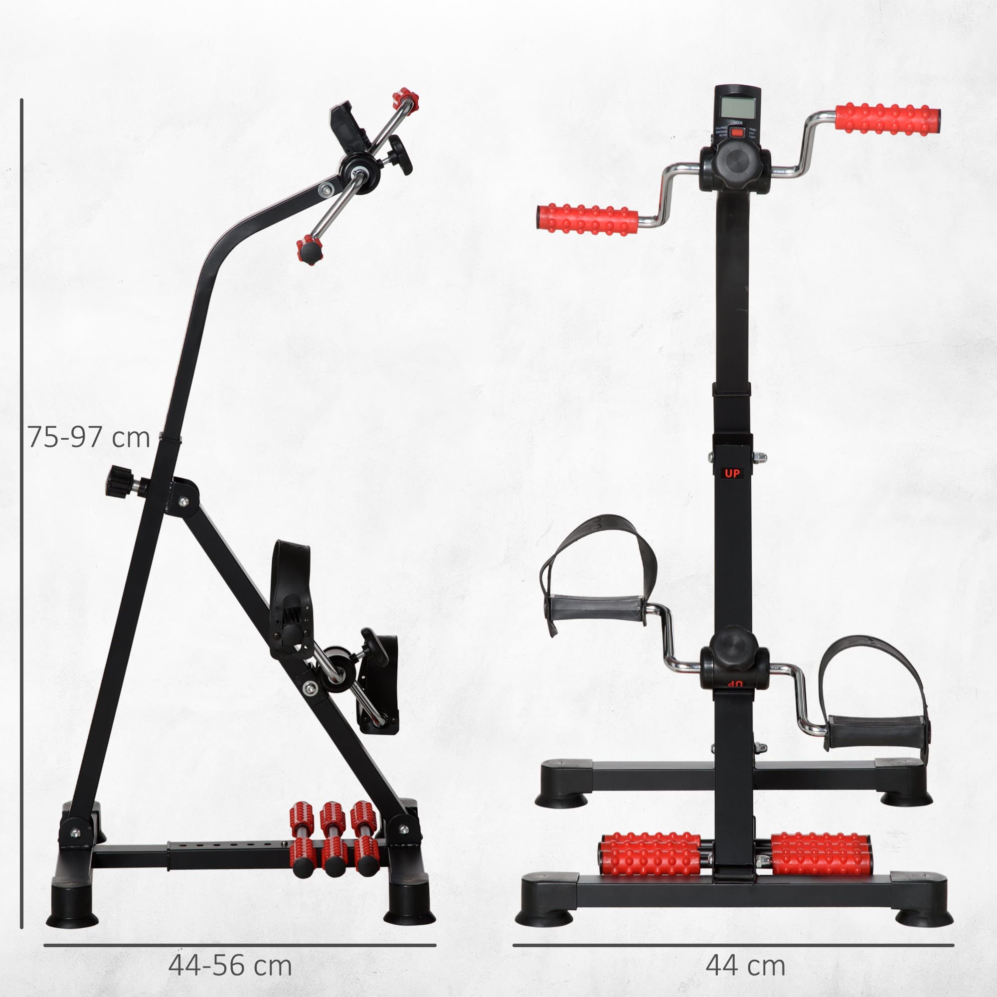 HOMCOM Pedaltrainer für Senioren Höhen- und Längenverstellbar Mini Heimtrainer mit Griff LCD Display Befestigungsband Anti-Rutsch-Matte Arm- und Beintrainer Bewegungstrainer Mini Bike für Zuhause Büro