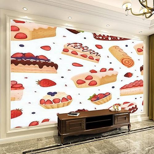 Miniatura 3 de Papel tapiz autoadhesivo 3D para pared, removible, con diseño de fresa, postre de fresa, sin costuras, dulce y cremoso, para decoración de