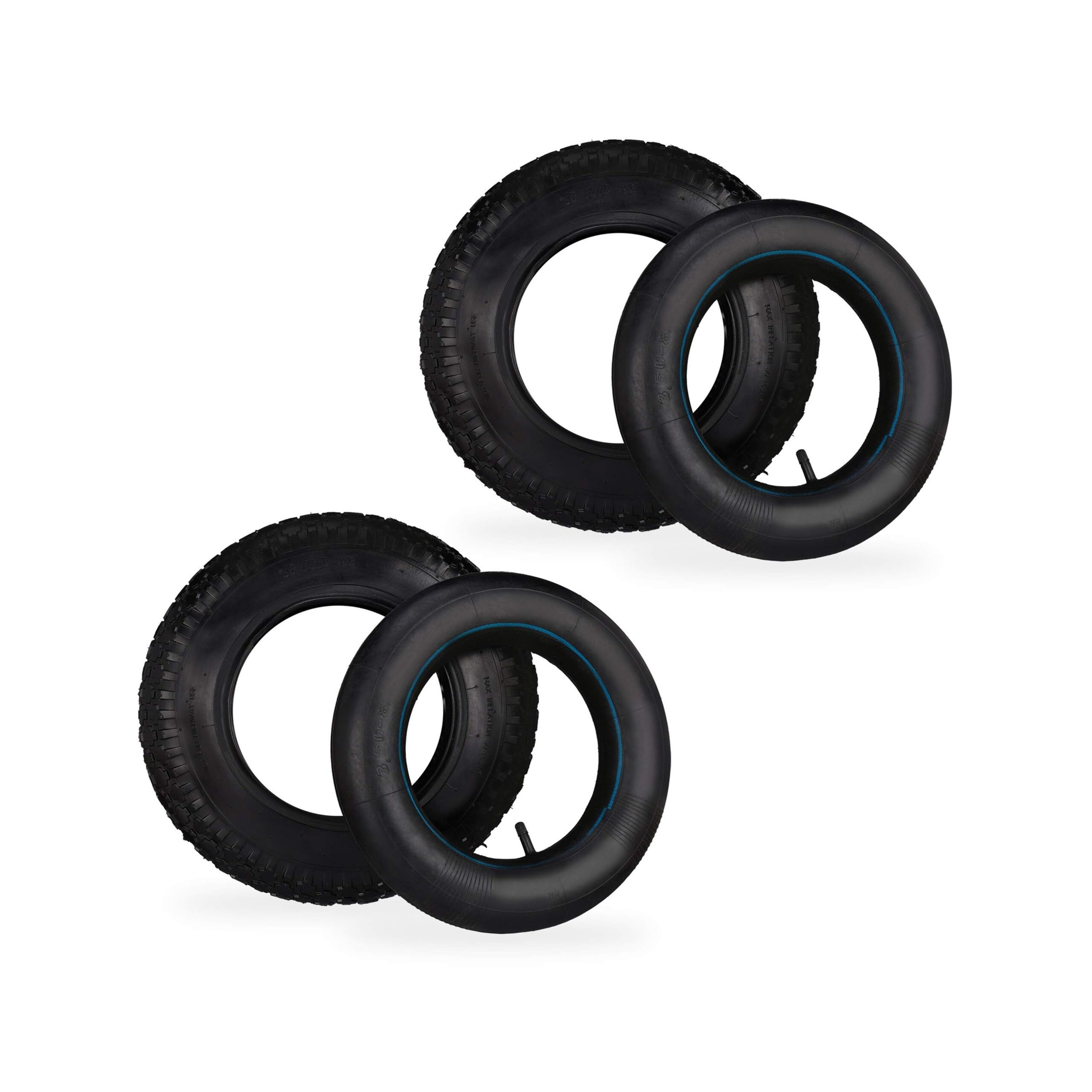 Relaxdays Rueda Carretilla con Cámara, Set de 2 Recambios, 3.50-8", Neumáticas, para Carros de Mano, hasta 154 kg, Negro