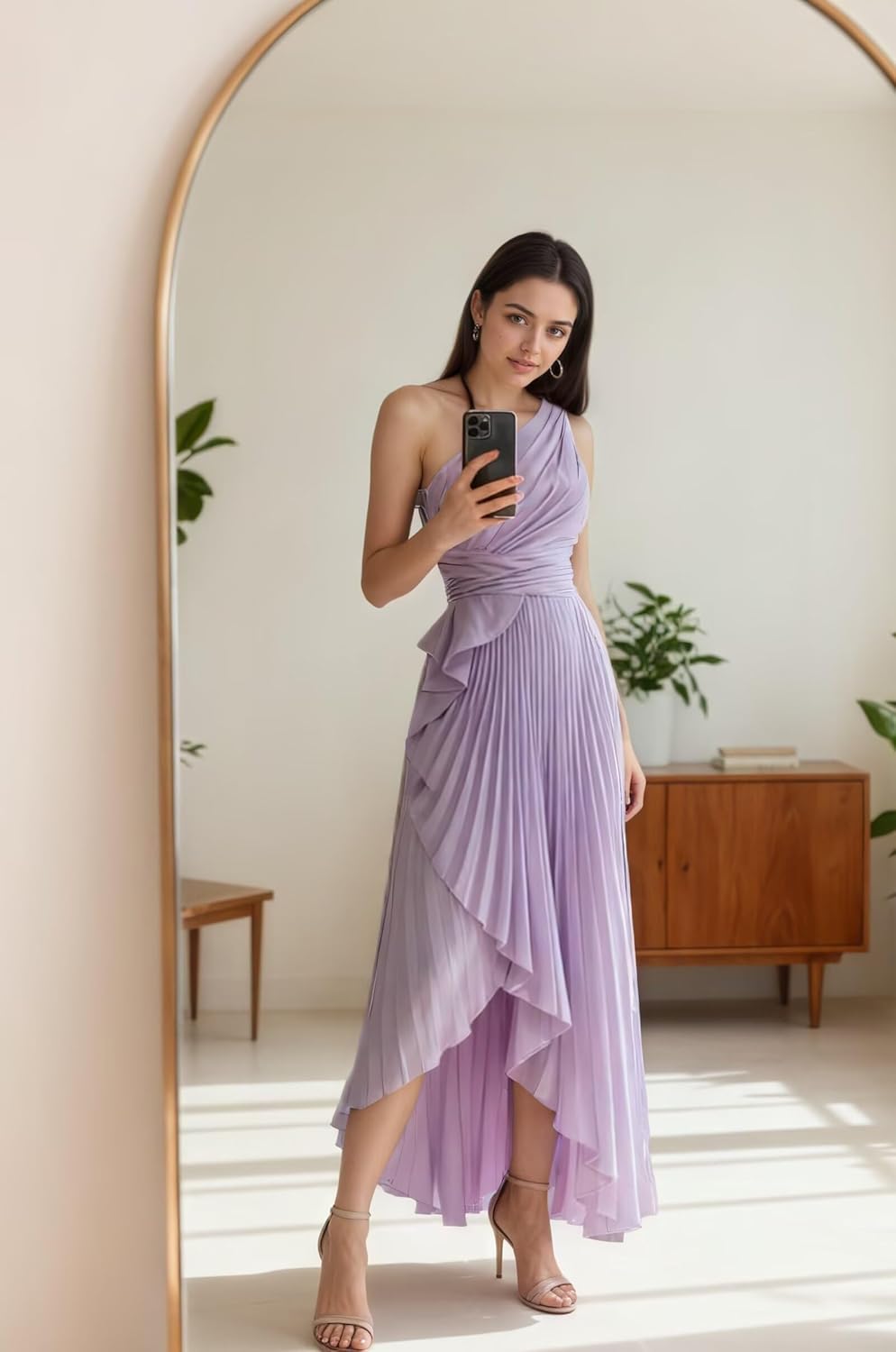 Satin Bridesmaid Dresses for Wedding Long Pleated One Shoulder Formal Evening Dresses with Slit - Image 5