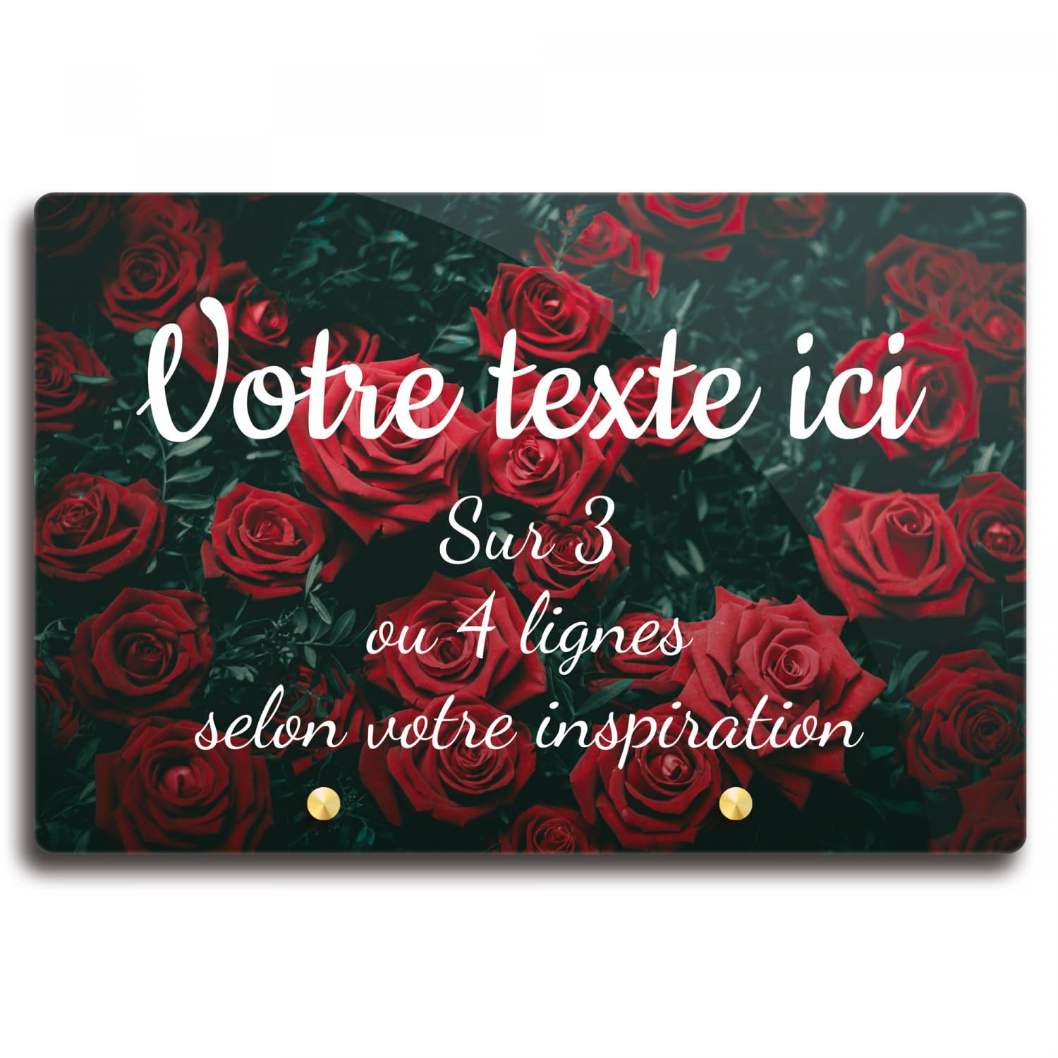 Targa funeraria rettangolare personalizzabile in plexi motivo rose, diverse dimensioni, spessore 6 mm, personalizzata su più linee, 30 x 20 cm