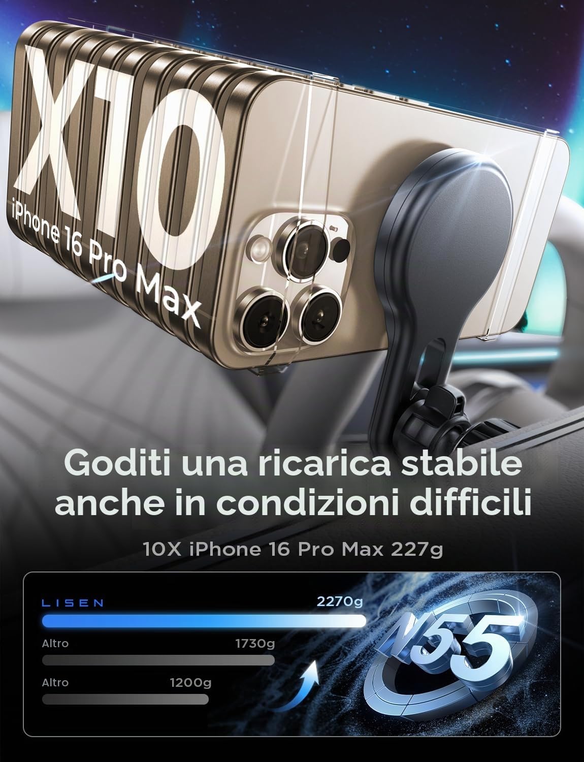 LISEN Caricatore Wireless Magnetico 15W per Auto, Accessori iPhone, Magsafe Supporto Telefono Ricarica per iPhone 16/15/14/13/12/ Samsung