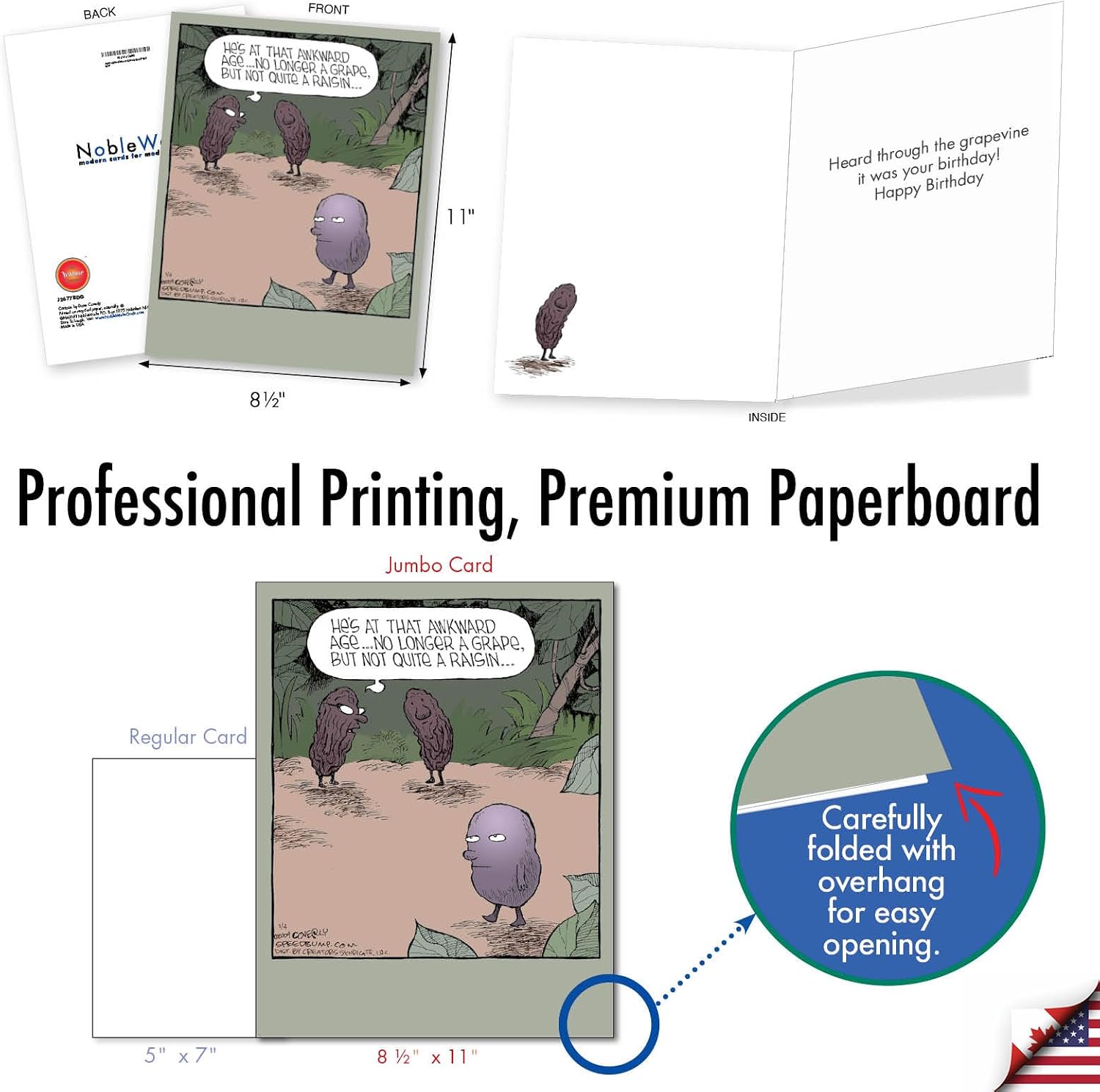 NobleWorks 1 Extra Large Birthday Cards Funny Cartoon (8.5 x 11 Inch) Jumbo Comic Humor, Grape to Raisin Almost a Raisin for Men and Women J2677BDG image 4