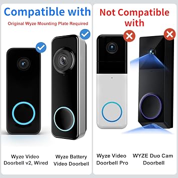 Doorbell Mount for Wyze Battery Video Doorbell and Video Doorbell v2,Wired, Left & Right Adjustable Angle No-Drilling Horizontal Wedge Wall Mounting Bracket, Left/Right Adjustable,for Apartment/House