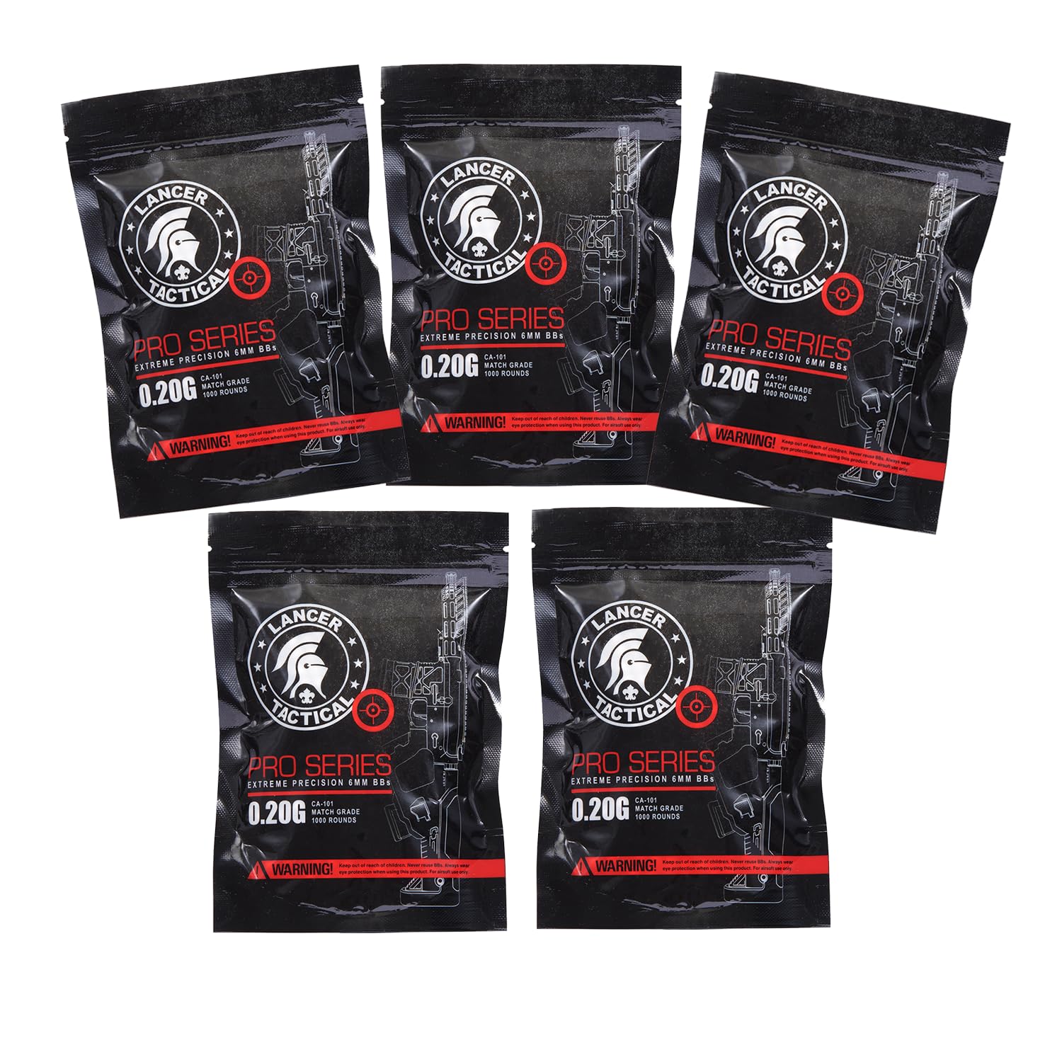 5000 Extreme Precision Seamless Airsoft BBS .2g 6mm-5 Pack (1000 Rounds Per Bag)