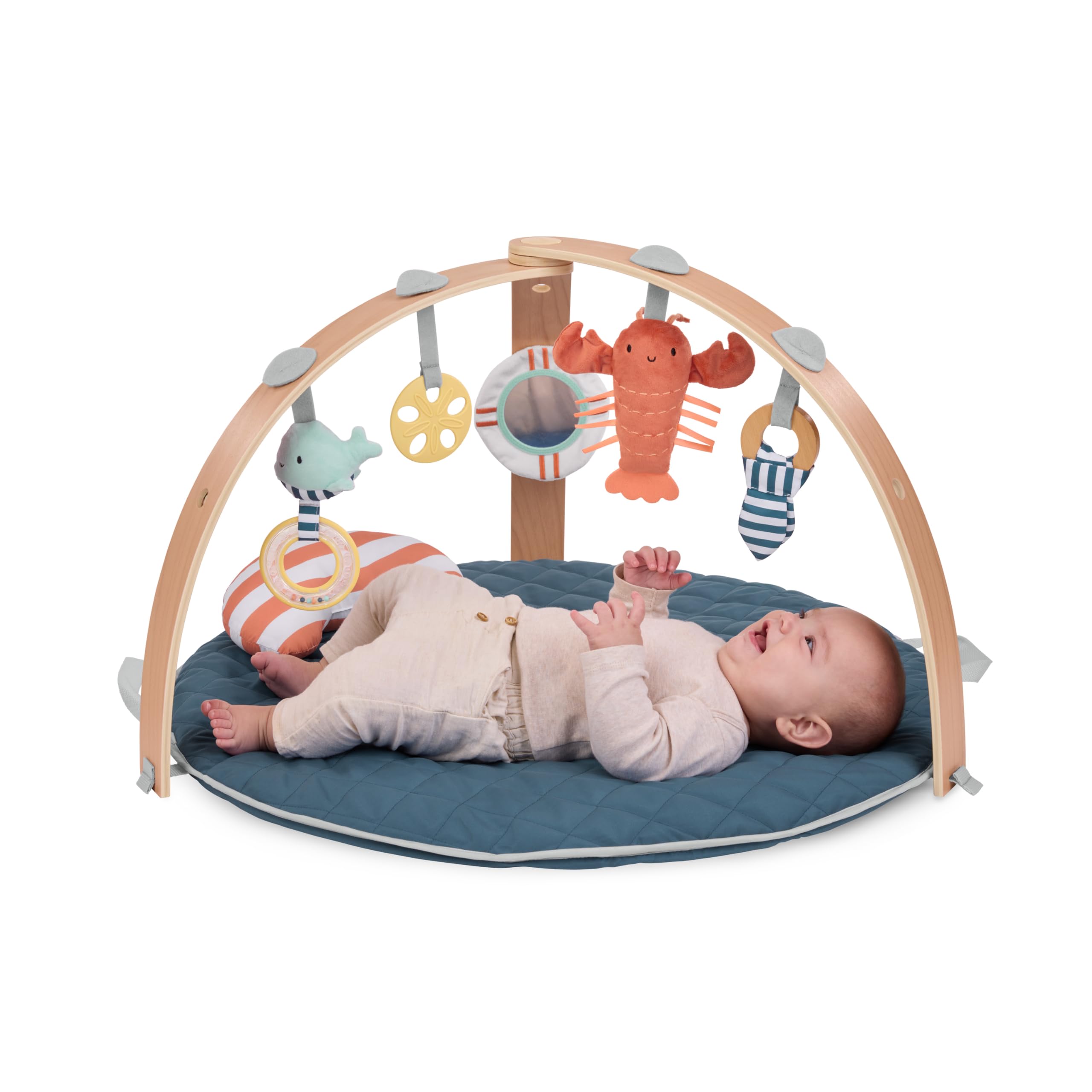 Ingenuity Cozy Spot Gimnasio de Actividades y Manta nórdica Reversible para bebé con Arco de Madera – Harbor Haven, Extra Suave, Desde recién Nacido