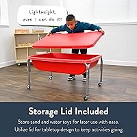 Vista 6 de Mesa sensorial mediana con tapa de Children's Factory – 18" de altura, caja de arena con tapa, mesa de agua para niños, rojo