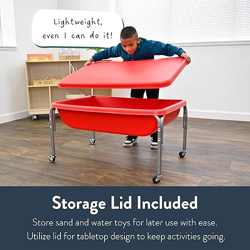 Miniatura 6 de Mesa sensorial mediana con tapa de Children's Factory – 18" de altura, caja de arena con tapa, mesa de agua para niños, rojo