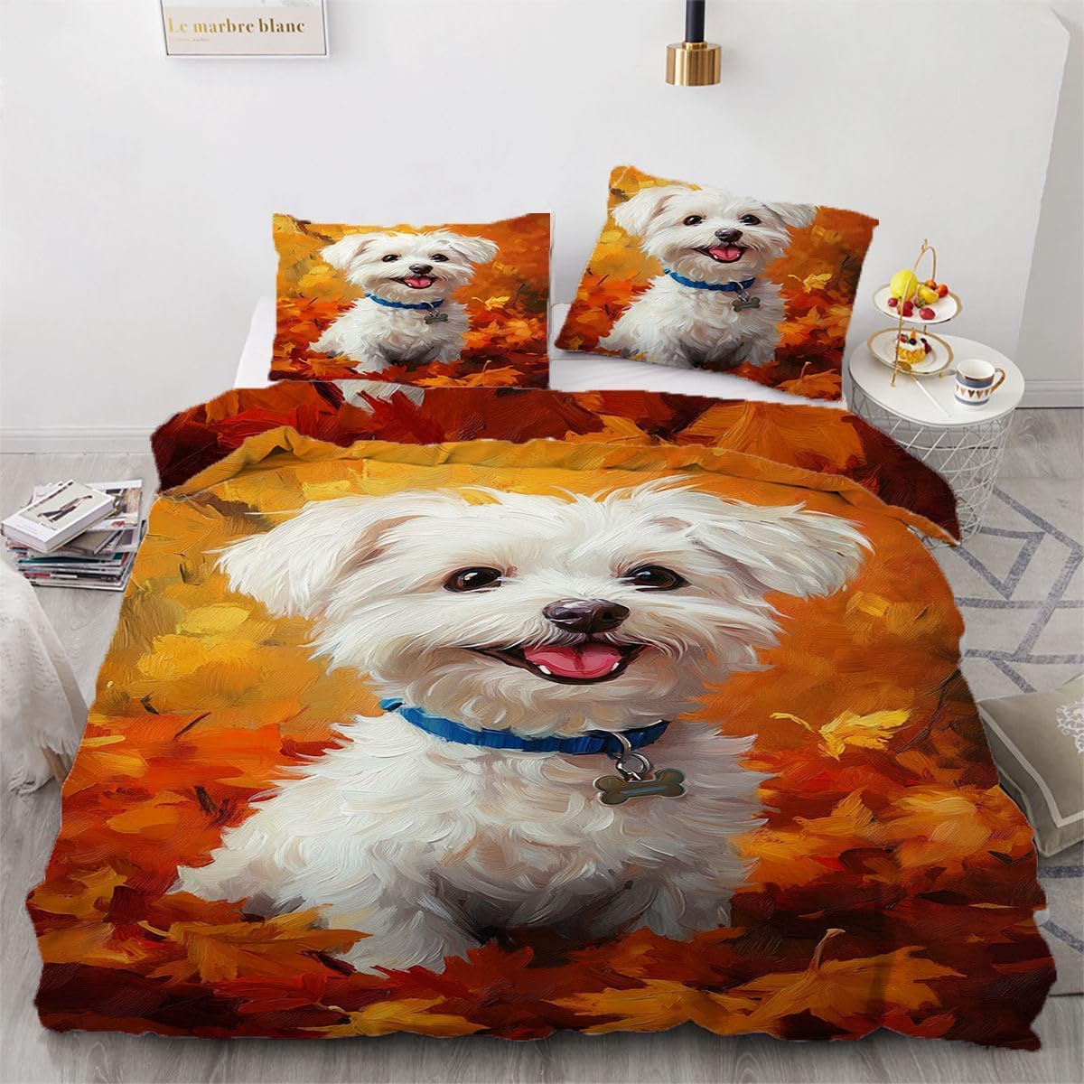 Housse de Couette 160x200 Chien Parure Lit Microfibre Douce Respirante Taie 65