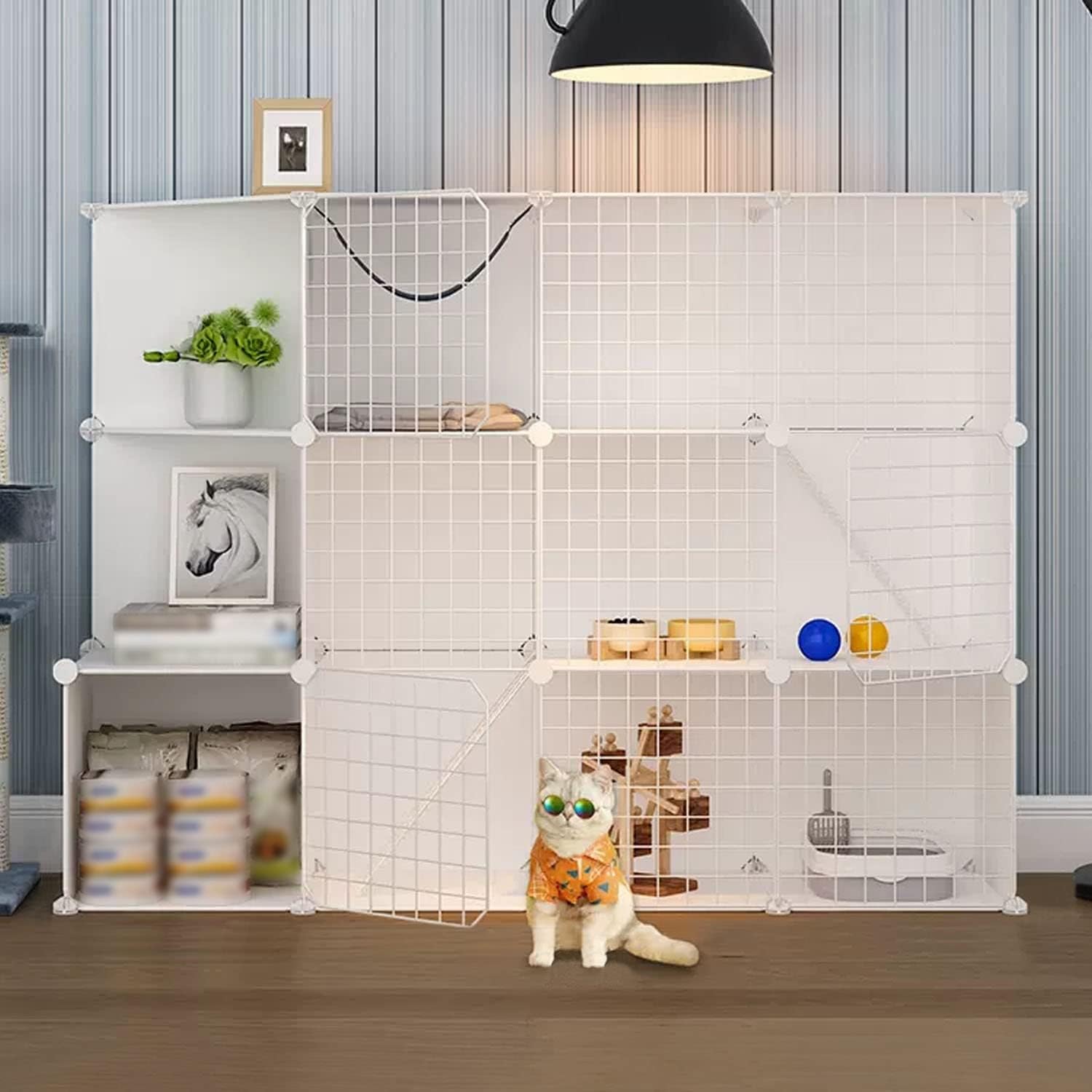 Cat Cages Indoor Litter Dog Playpens Caves Houses Box Kitten Cage Cats Outdoor Enclosures,Large Indoor Cat Cage with Side Shelf, Multi-Level Cat Enclosure Playpen, Includes Cat Nest, Hammock