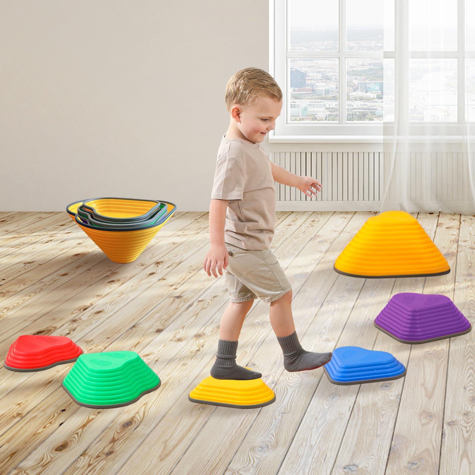 MOCUTEEN Stepping Stones for Kids 6pcs Non-Slip Plastic Balance River Stones for Toddler Activities Sports & Outdoor Kids Balance Play Equipment Toys Toddler Ages 3+ Years Old