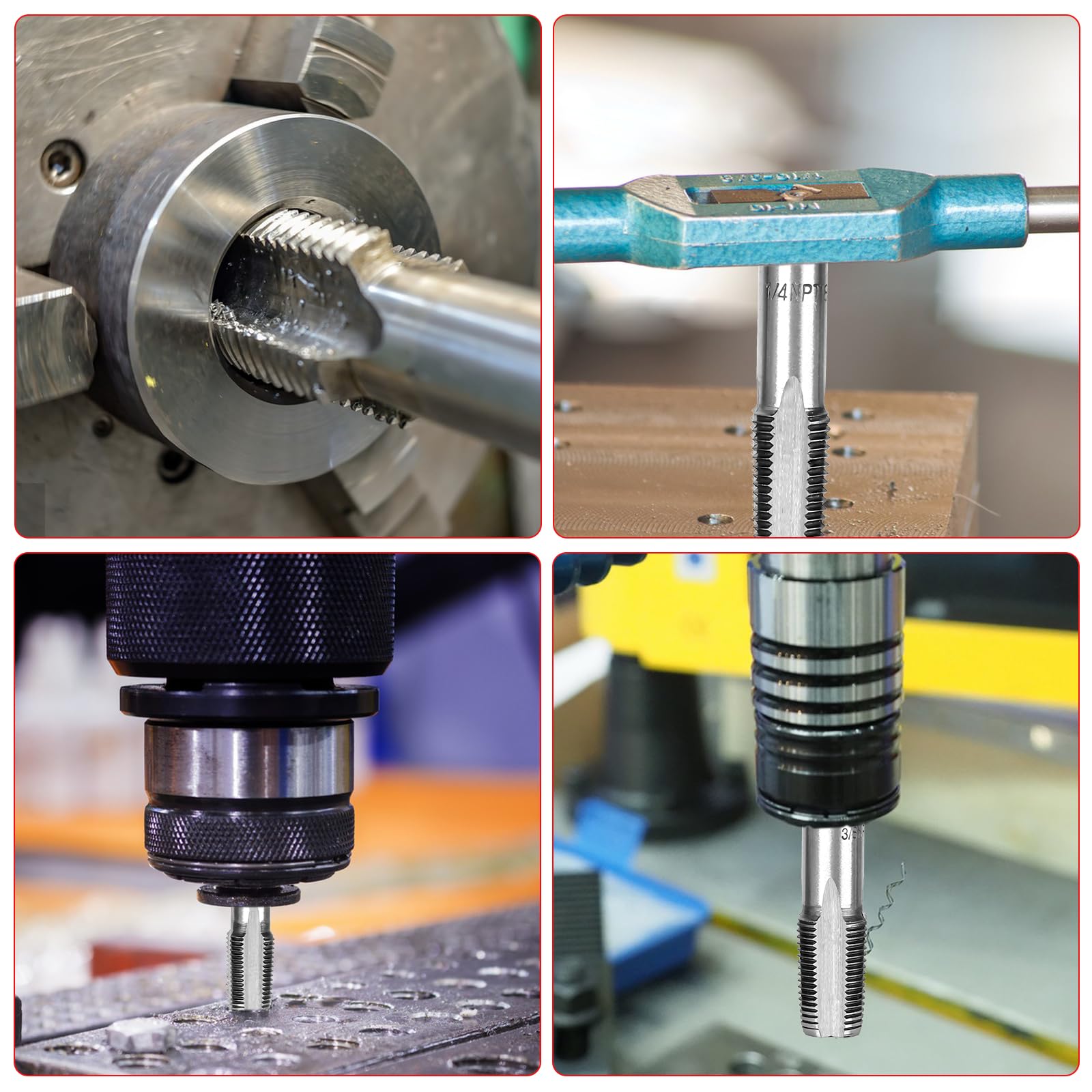 Lot de 5 tarauds à tuyau BSP 1/8", 1/4", 3/8", 1/2", 3/4" en acier au carbone BSP pour filetage précis - Différentes tuyauteries