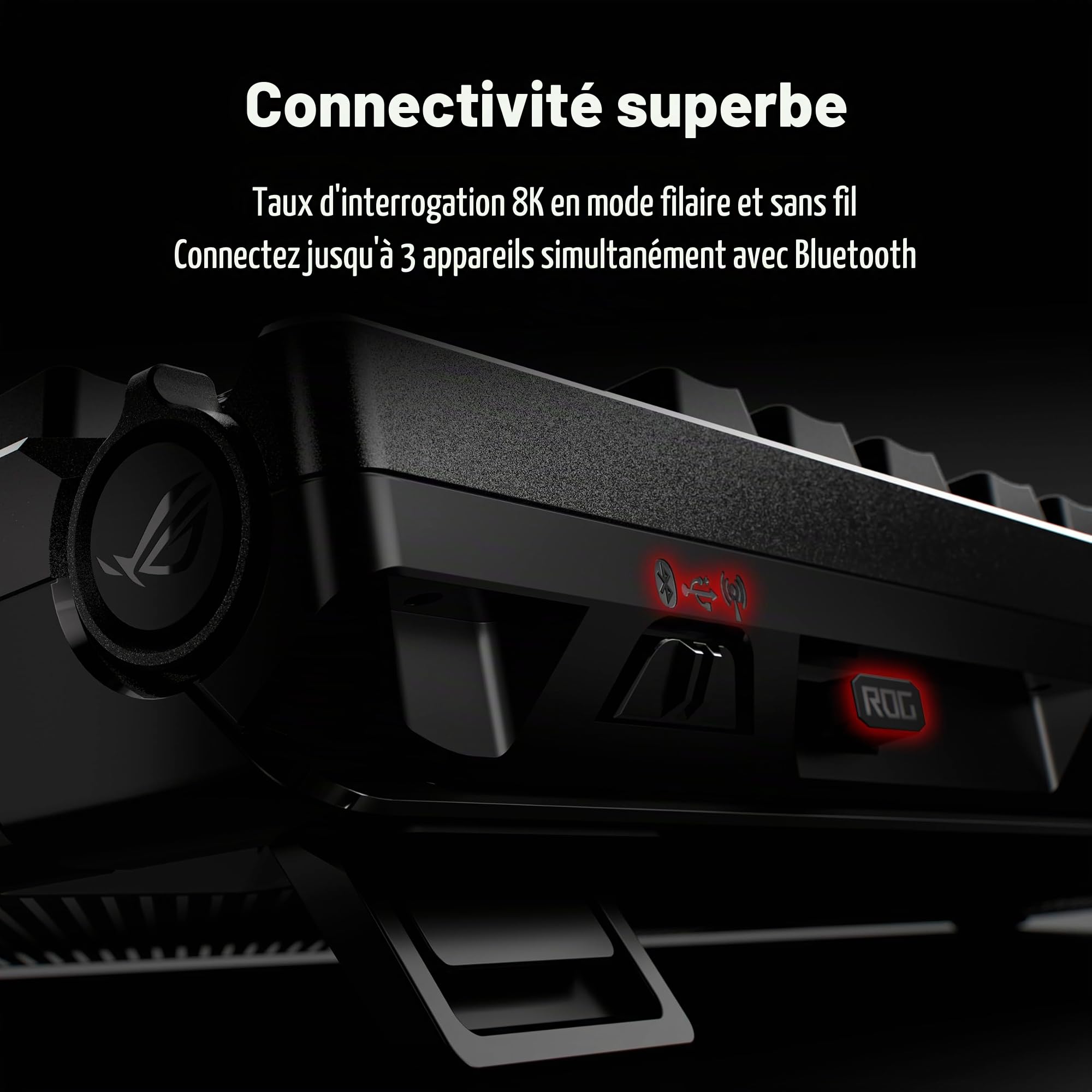 ROG Azoth 96 HE - Clavier de jeu analogique sans fil, switch HFX V2, AZERTY | Clavier sans fil 96%, switches magnétiques Hall effect, écran tactile OLED et de paramètres d'activation personnalisables