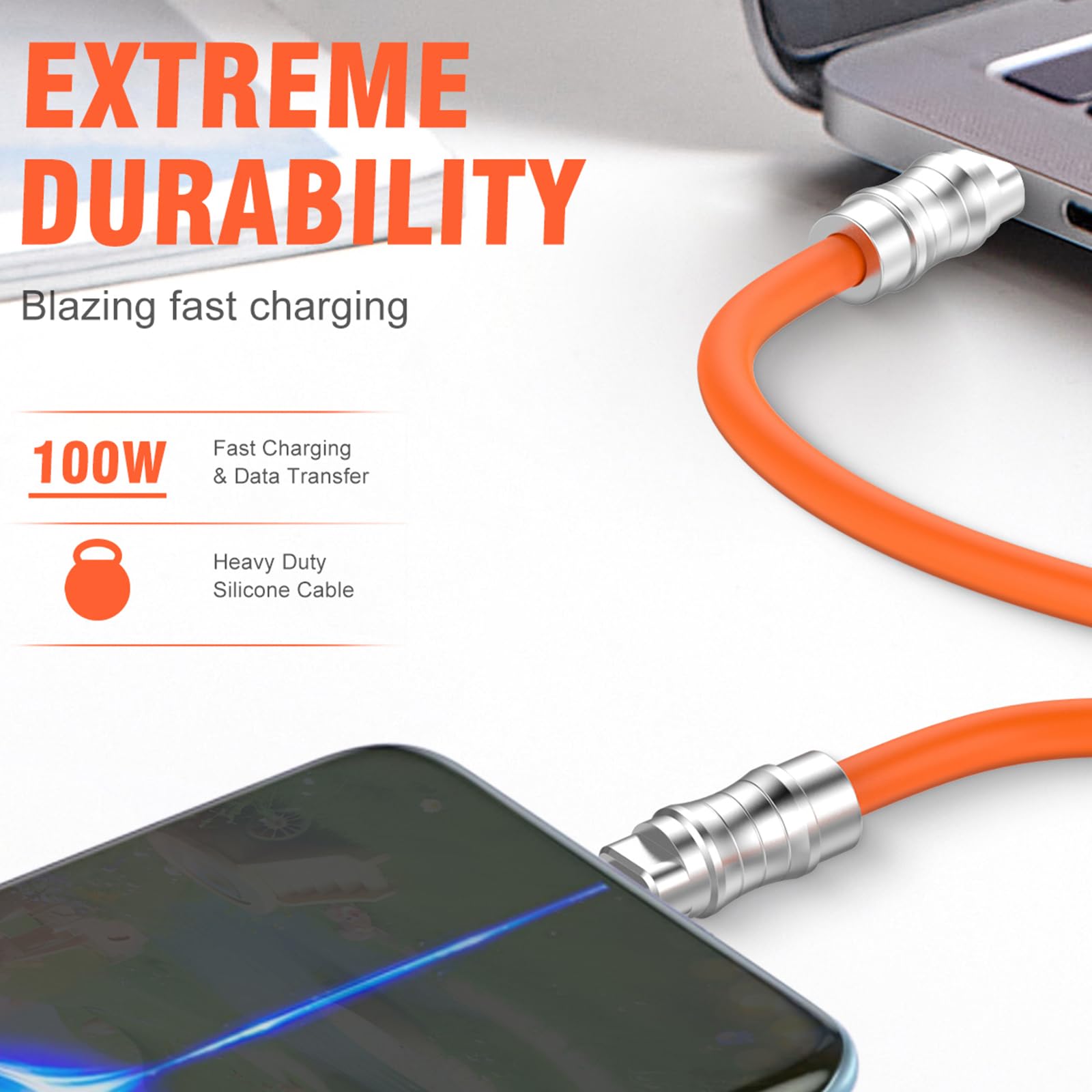 2 x silikonowy kabel USB C do USB C, 2 m, ultra elastyczny i miękki, USB typu C 100 W, przemysłowy kabel do transmisji danych Geek PD do telefonów, tabletów, komputerów