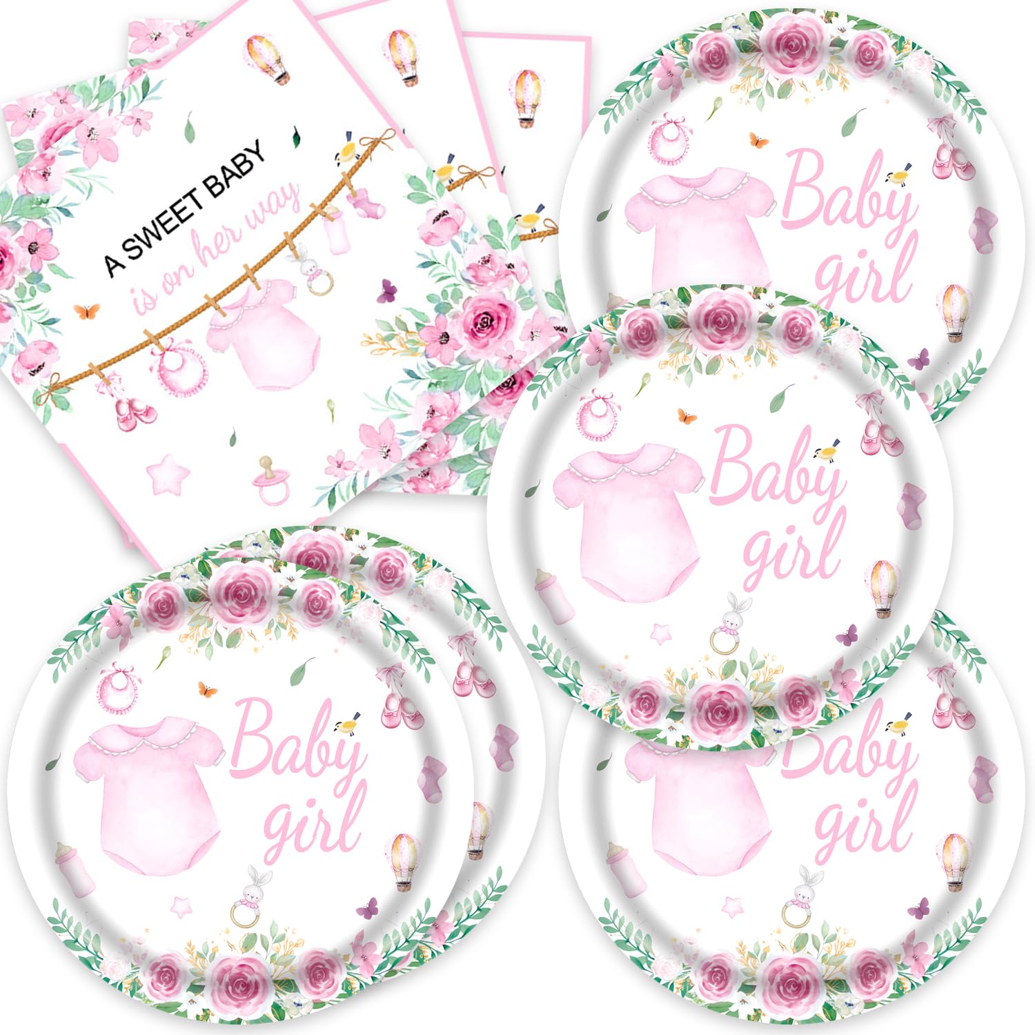 40Pcs Pink Baby Shower Plates and Napkins Set Party Supplies Gender Reveal Decorations Pink Disposable It Girl Tableware Set for Baby Shower