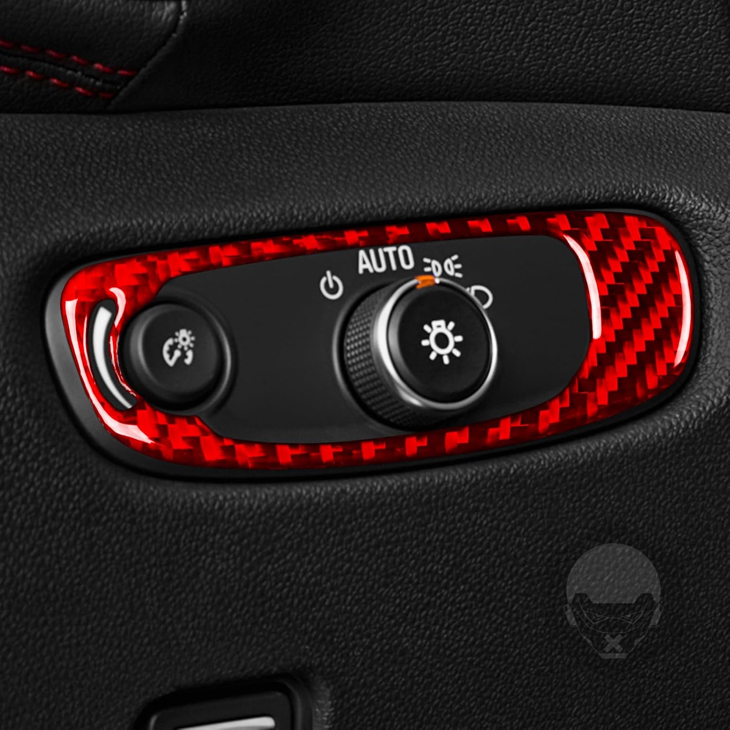 Glossy Red Carbon Fiber Compatible with Chevrolet/Chevy Blazer 2019-2025 2020 2021 2022 2023 2024 Accessories Car Headlight Control Switch Knob Trim Cover Interior Trim Sticker Decal -B