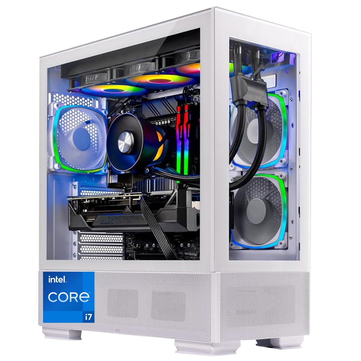 Skytech Gaming Azure Desktop PC, Intel i7 14700F 2.1 GHz (5.3GHz), NVIDIA RTX 4070 Super 12GB, 1TB Gen4 NVMe SSD, 32GB DDR5 RAM 5200 RGB, 750W Gold PSU, 360mm ARGB AIO, Wi-Fi, Win 11