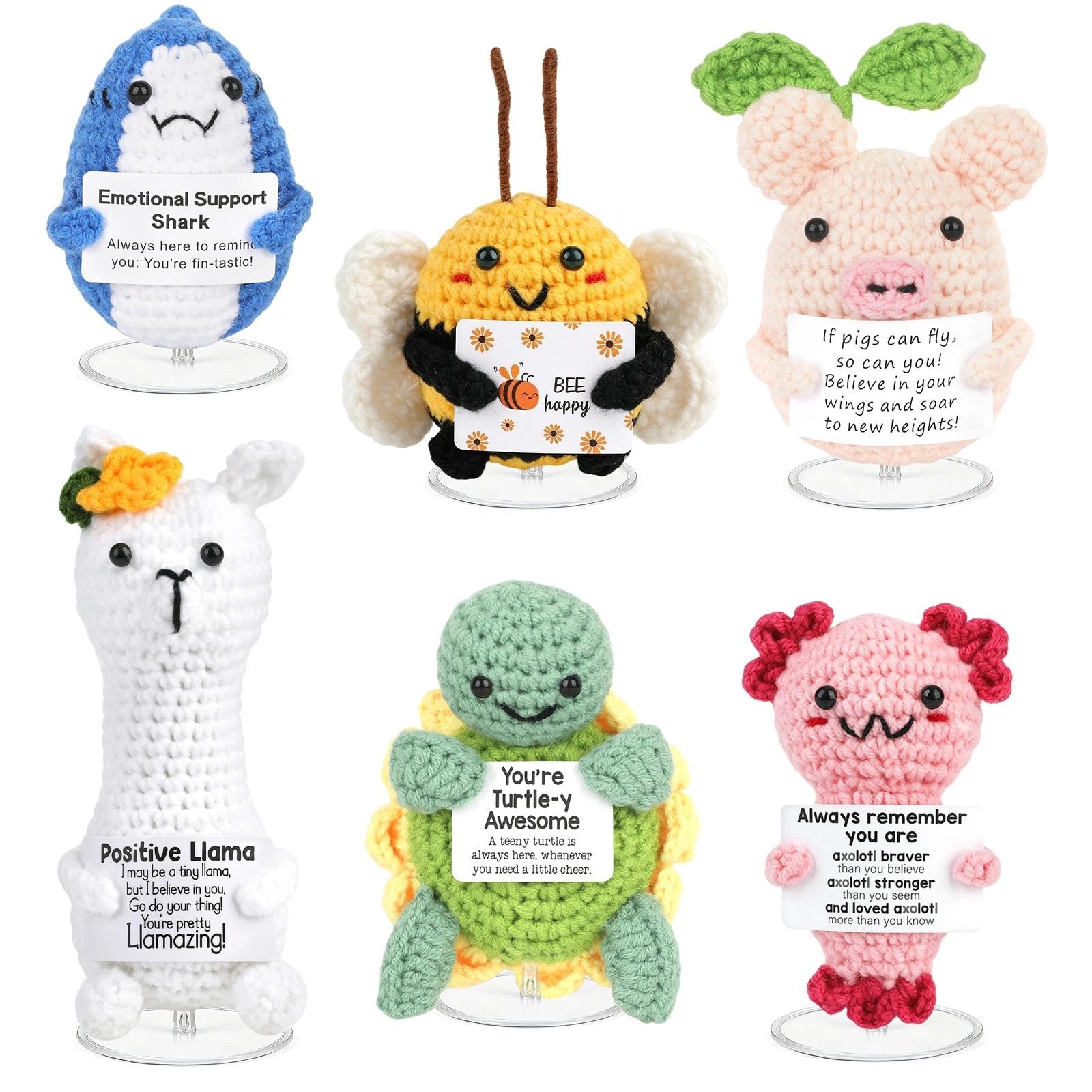 ZCOINS 6 Pack Positive Crochet Animals Plushies with Motivational Message — image 1