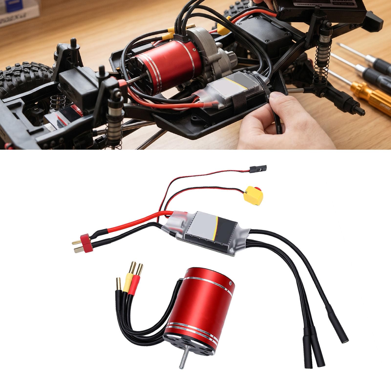 Tosuny Bezszczotkowy Silnik RC ESC Combo, 3650 3900KV Bezszczotkowy Silnik 75A ESC, Wodoodporny RC do łodzi Samochodowej w Skali 1/10 1/8, Bezczujnikowy z Radiatorem do Wyścigów Hobbystycznych