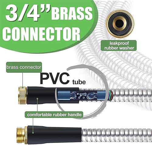 Miniatura 4 de Manguera de jardín flexible de 100 pies, manguera de jardín de acero inoxidable con boquilla multifunción, sin torceduras y sin enredos, manguera de