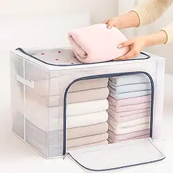Caixa Organizadora Multiuso Impermeavel Roupas, Cobertas, Edredons com Ziper 24, 66 e 100 Litros, Dobravel e Empilhavel, Estrutura Reforcada, Transparente, Ideal para Closet, Guarda Roupas - 24 Litros