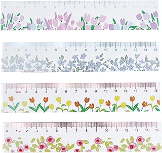 4 Pcs Cute Acrylic Rulers - 15cm Lovey Flowers Cartoon Straight Small Centimeter Measuring Journal Women & Girls Ruler