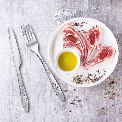 Miniatura 8 de SENHAI - Juego de cubiertos de 8 piezas, cuchillo, tenedor, cuchara, palillos, paquete de 2 vajilla de acero inoxidable a prueba de óxido con