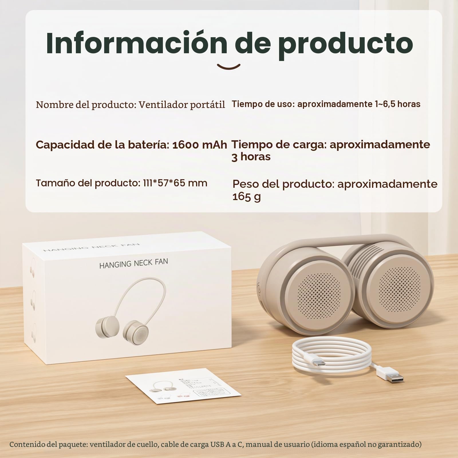 ViSSKO Ventilador de Cuello, 2000mAh Mini Portatil Ventilador Silencioso, Ajustable 3 Velocidades & 360° Flujo de Aire, Cuello Ventilador Sin Aspas para Viajes Deporte Oficina Hogar - Blanco