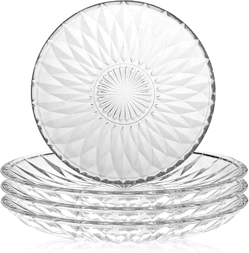 WHJY 6 Inch Clear Glass Plates 4 Pack Vintage Dinnerware