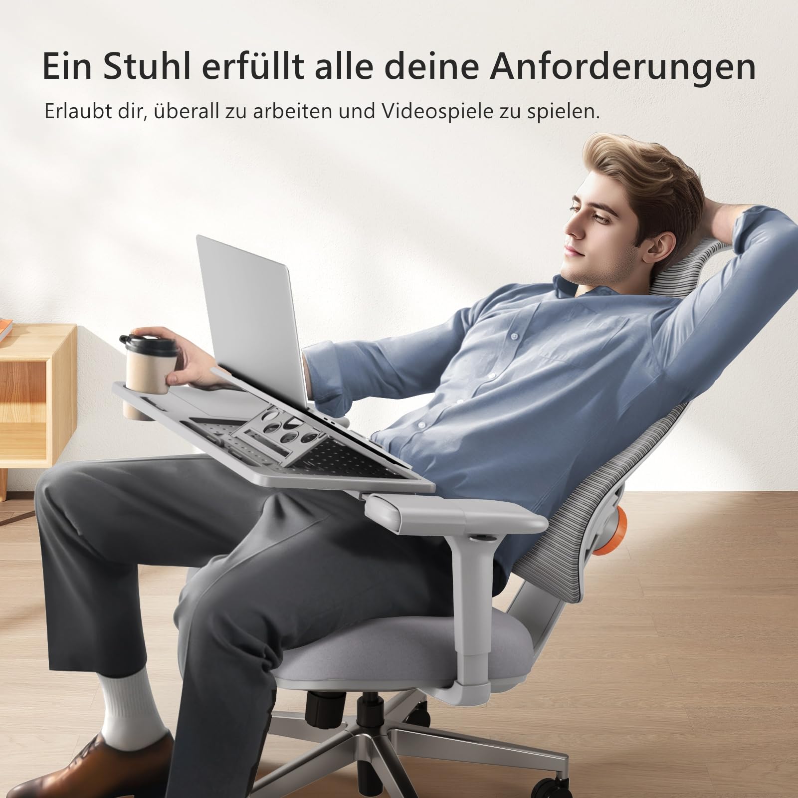 Newtral MAGICH003 Bürostuhl Ergonomisch, Ergonomischer Schreibtischstuhl, Ergonomic Office Chair PC Computerstuhl 150kg mit Kopfstütze Armlehne (MAGICH 003 + Abnehmbare Tischplatte, Grau)