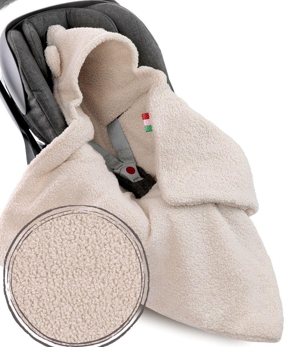 Einschlagdecke Baby Babyschale Kinderwagen Herbst Decke für Neugeborene Babys bis 4 Monate Kuschel-Bouclé Lammfell-Optik Maxi Cosi Blanket 80x80cm
