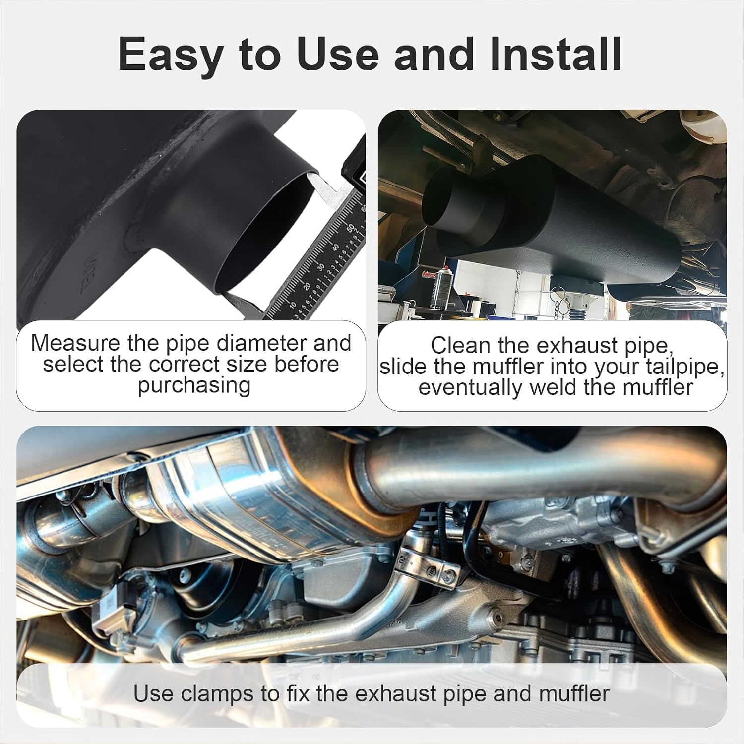 Universal Muffler Single 409 Stainless Steel Performance Muffler for Cars Trucks, 3" Inlet/Outlet, Overall Length 17", Center In | Center Out, Black